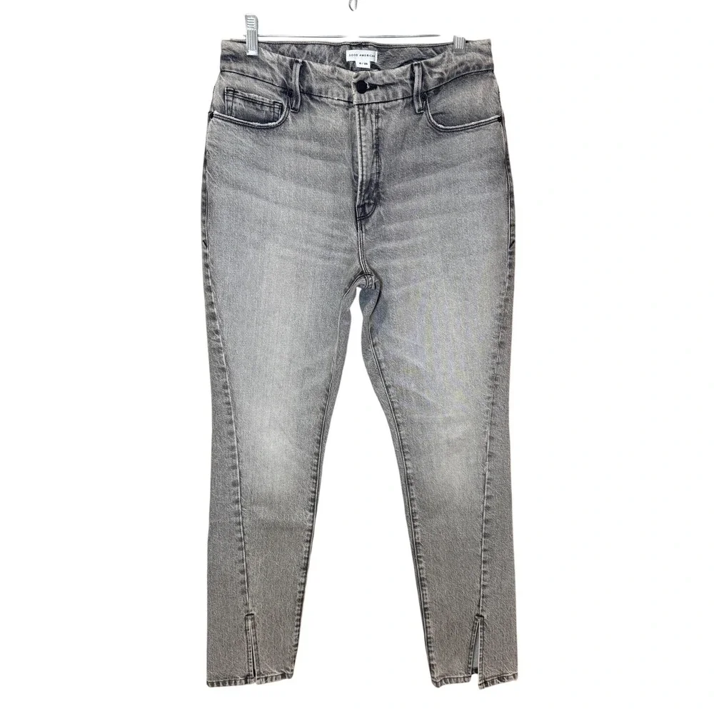 Good American Good‎ Boy Twisted Slit Straight Leg Jeans Gray Size 6/28